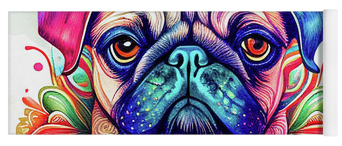 Pug Yoga Mat featuring the digital art Watercolor Animal 19 Pug Portrait by Matthias Hauser