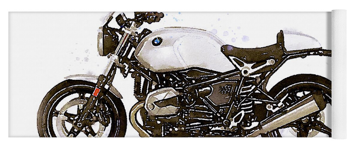 Motorbike Paitning Yoga Mat featuring the painting Watercolor BMW NineT PURE motorcyclebb- oryginal artwork by Vart. by Vart