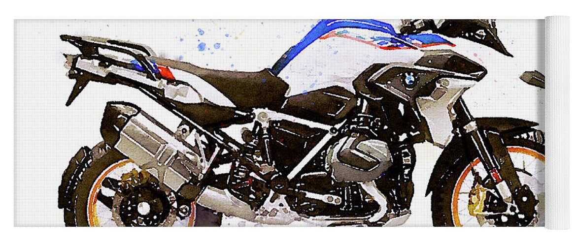 Motorcycle Yoga Mat featuring the painting Watercolor BMW R1250GS motorcycle - oryginal artwork by Vart by Vart
