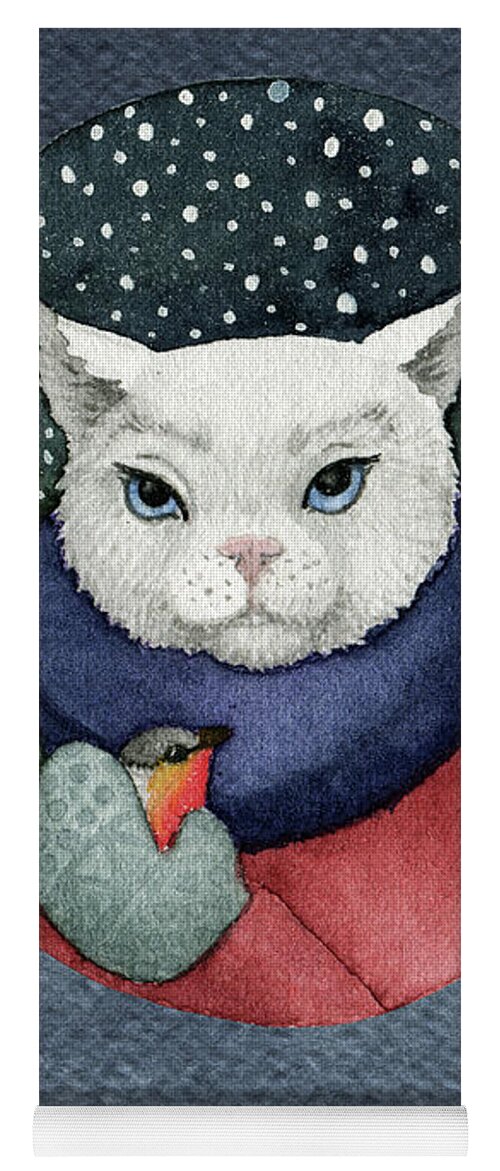 Cat Yoga Mat featuring the painting Watercolor Cat Winter Christmas Holiday by Modern Art