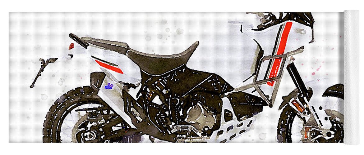 Motorbike Paitning Yoga Mat featuring the painting Watercolor Ducati DesertX motorcycle - oryginal artwork by Vart. by Vart
