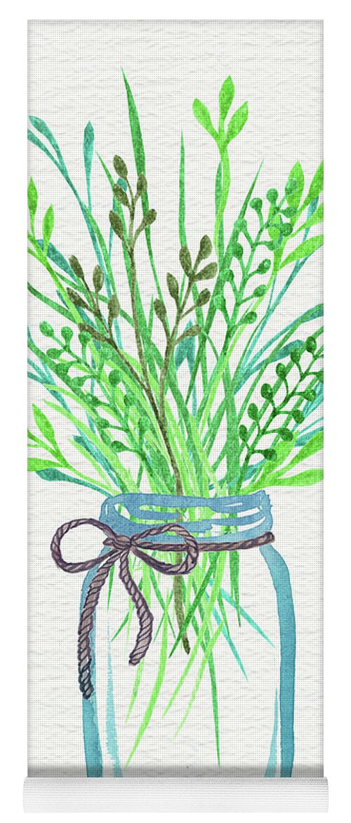 Watercolor Herbs Yoga Mat featuring the painting Watercolor Herbs Bunch In A Jar Nature Gift At Best by Irina Sztukowski