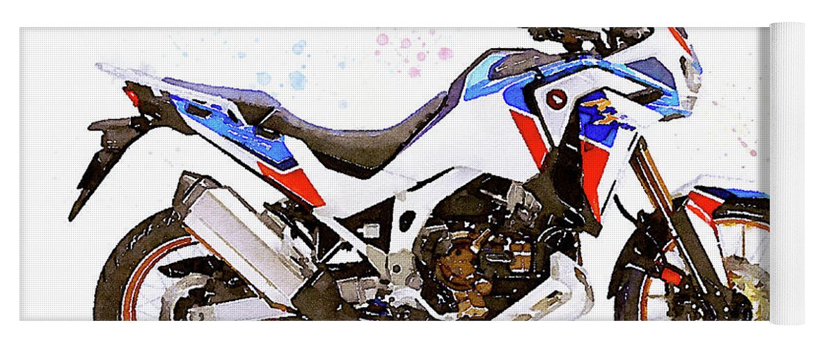 Motorcycle Yoga Mat featuring the painting Watercolor Honda Africa CRF 1100 Twin motorcycle - oryginal artwork by Vart. by Vart