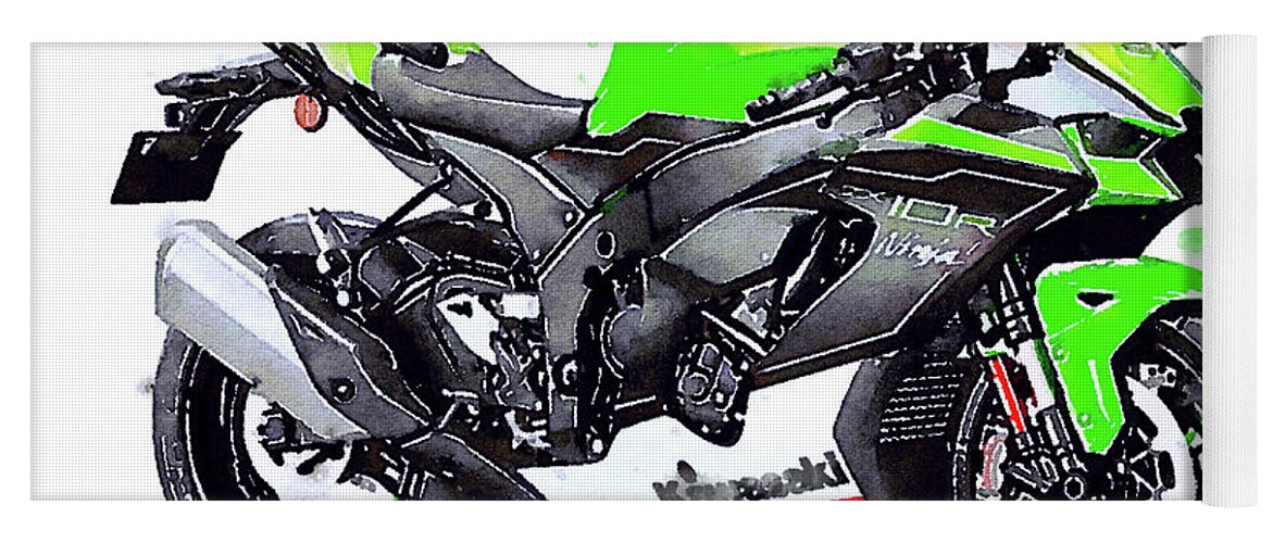 Sport Yoga Mat featuring the painting Watercolor Kawasaki Ninja ZX10R motorcycle - oryginal artwork by Va by Vart Studio