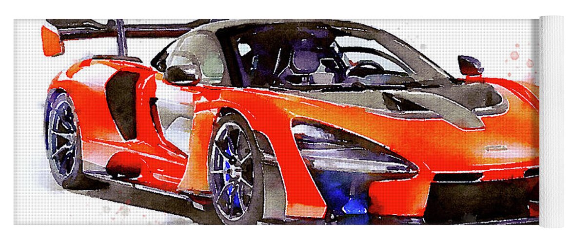 Car Art Yoga Mat featuring the painting Watercolor McLaren Senna - oryginal artwork by Vart by Vart
