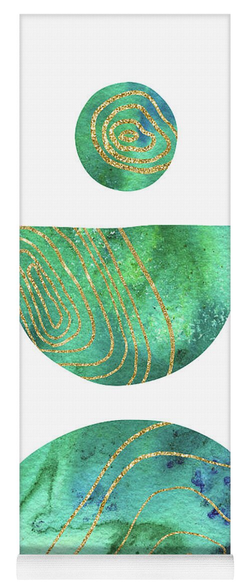 Boho Shapes Yoga Mat featuring the painting Watercolor Minimalism Boho Shapes And Silhouettes Green Blue Turquoise Zen Rocks I by Irina Sztukowski