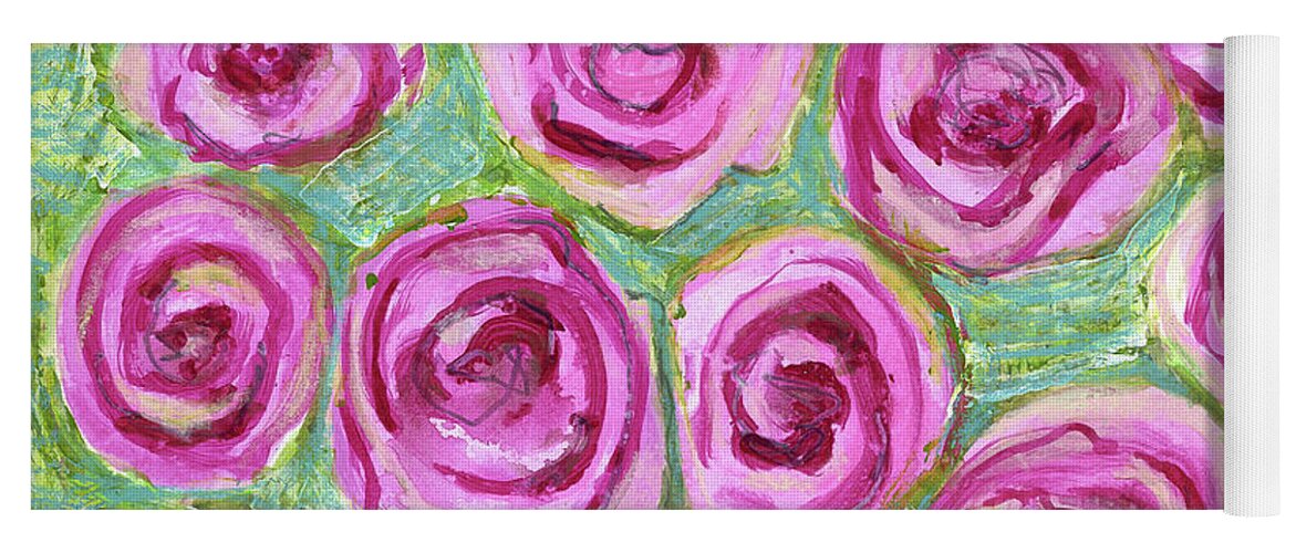 Roses Yoga Mat featuring the painting Watercolor Rose Pattern by Blenda Studio