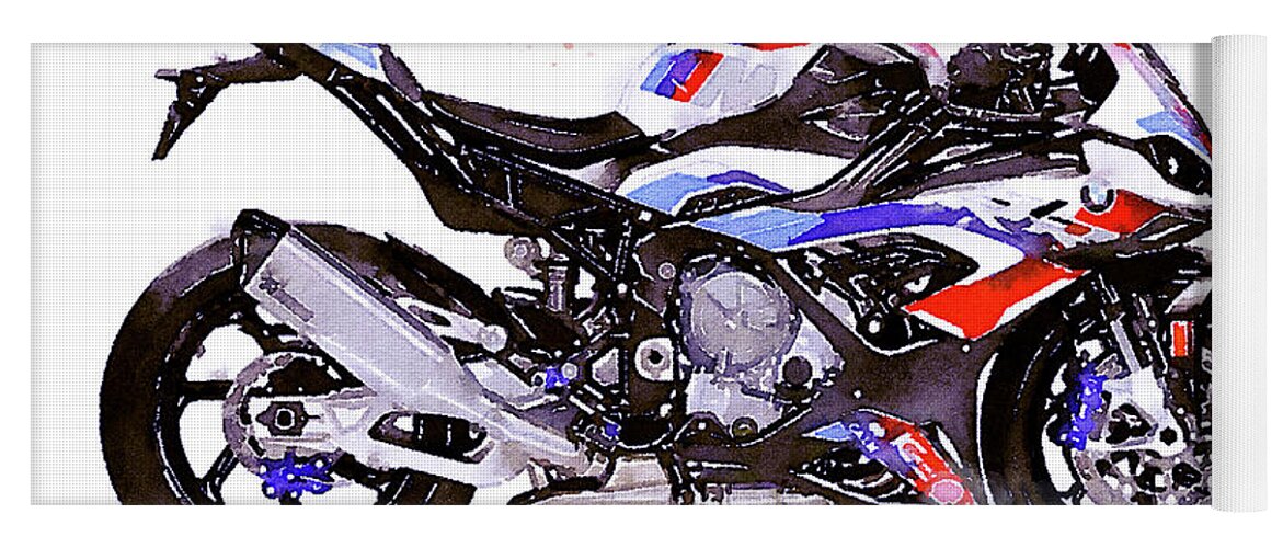 Sport Yoga Mat featuring the painting Watercolor Sport Motorcycle BMW S1000RR - original artwork by Vart. by Vart Studio