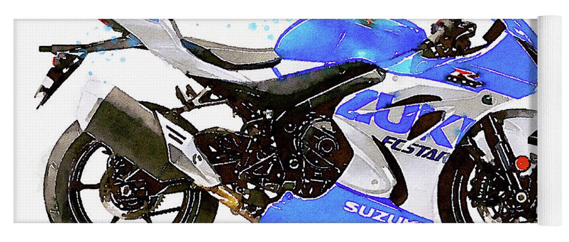 Sport Yoga Mat featuring the painting Watercolor Suzuki GSX-R 1000 motorcycle - oryginal artwork by Vart. by Vart Studio