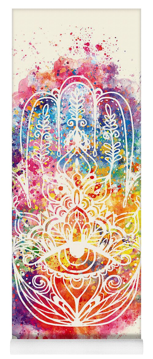 Watercolor Yoga Mat featuring the painting Watercolor - The Hamsa by Vart by Vart Studio