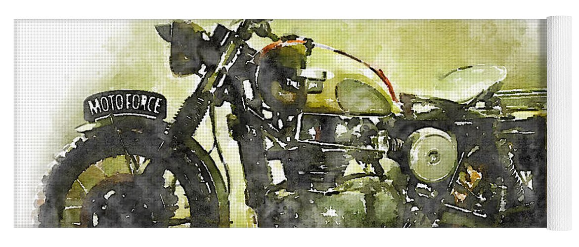 Art Yoga Mat featuring the painting Watercolor Vintage motorcycle by Vart. by Vart