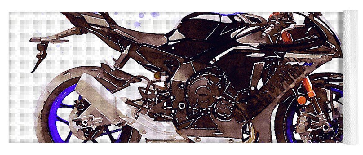 Sport Yoga Mat featuring the painting Watercolor Yamaha R1M motorcycle - oryginal artwork by Vart. by Vart Studio