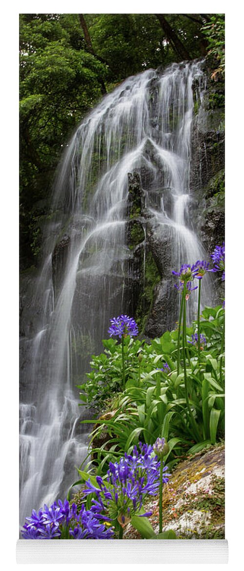 Nordeste Yoga Mat featuring the photograph Waterfall with Flowers by Denise Kopko
