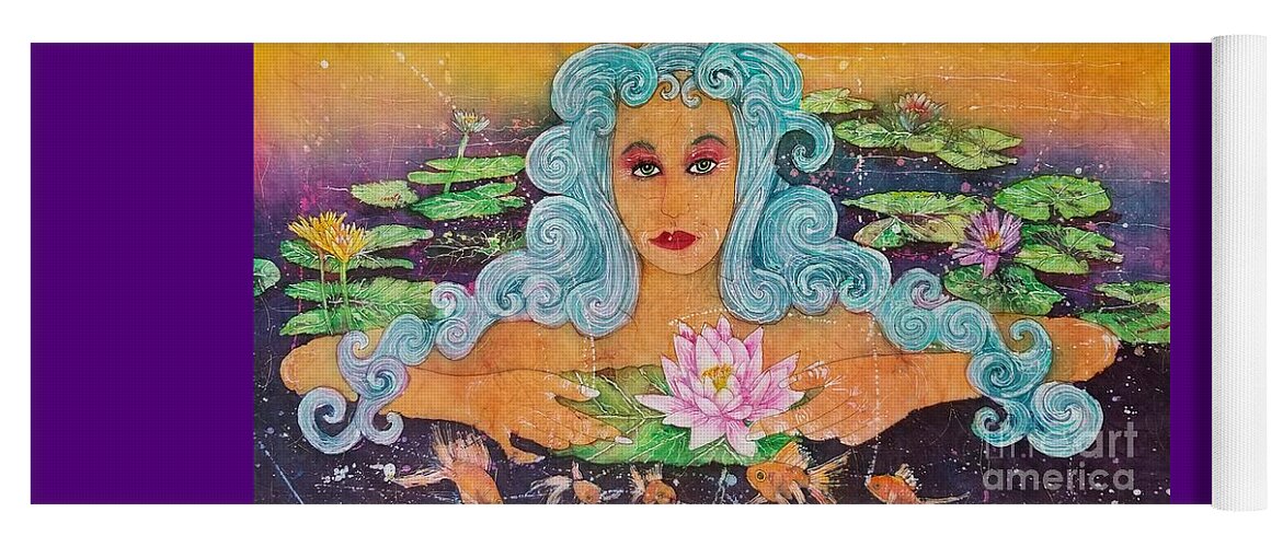 Gold Fish Water Lily Yoga Mat featuring the painting Waterlilly Garden Goddess by Carol Losinski Naylor