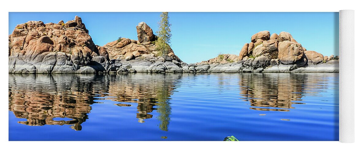 Arizona Yoga Mat featuring the photograph Watson Lake Reflection with Kayak by Dawn Richards