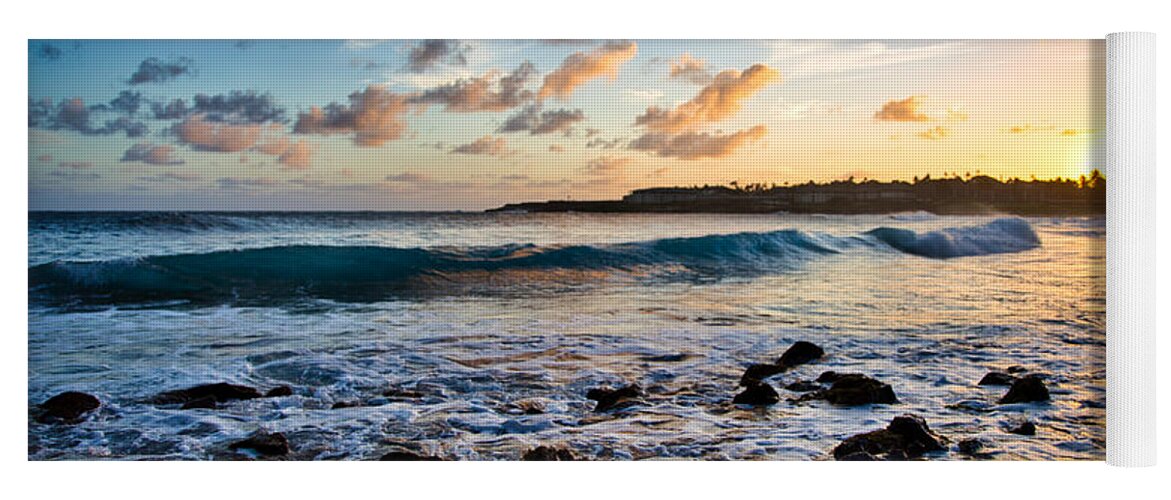 Poipu Yoga Mat featuring the photograph Wave Sunset Reflection by Bradley Morris