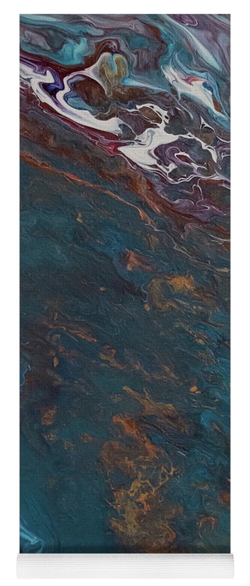 Blue Yoga Mat featuring the mixed media Waves of Gold by Aimee Bruno