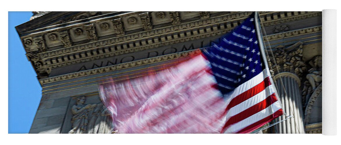 Waving American Flag Chicago Long Exposure Yoga Mat featuring the photograph Waving American Flag - Chicago by David Morehead