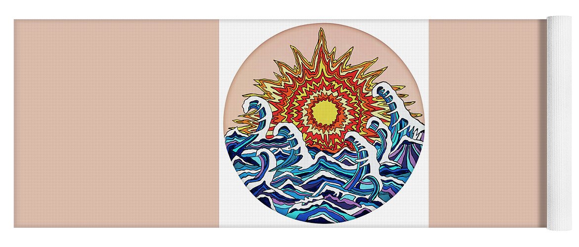 Sun Waves Ocean Yoga Mat featuring the painting Waving around the Sun by Mike Stanko
