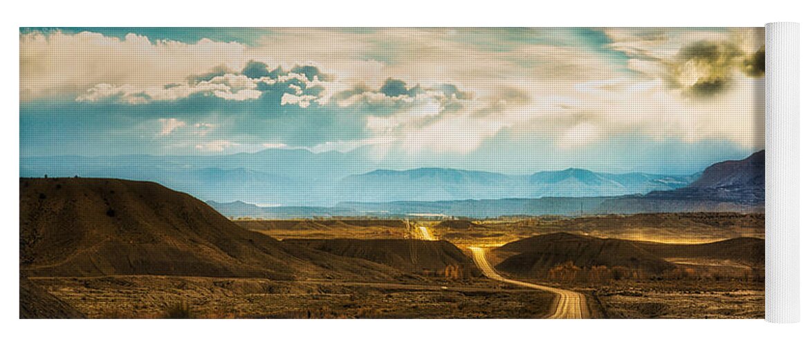 Wavy Road Yoga Mat featuring the photograph Wavy, glowing country road in Utah by Tatiana Travelways