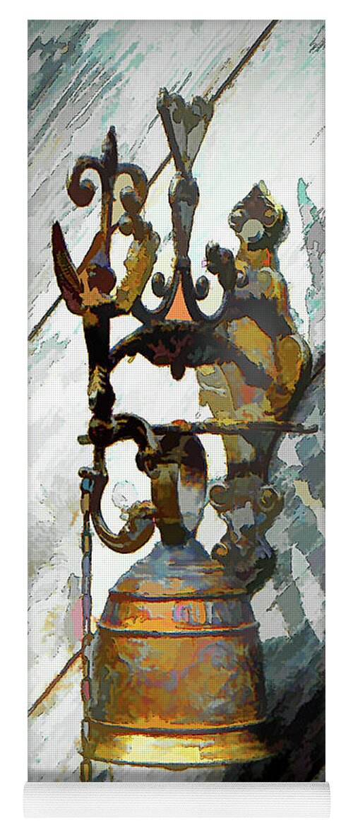 Door Bell Yoga Mat featuring the photograph Weathered Brass Bell by Jerry Griffin