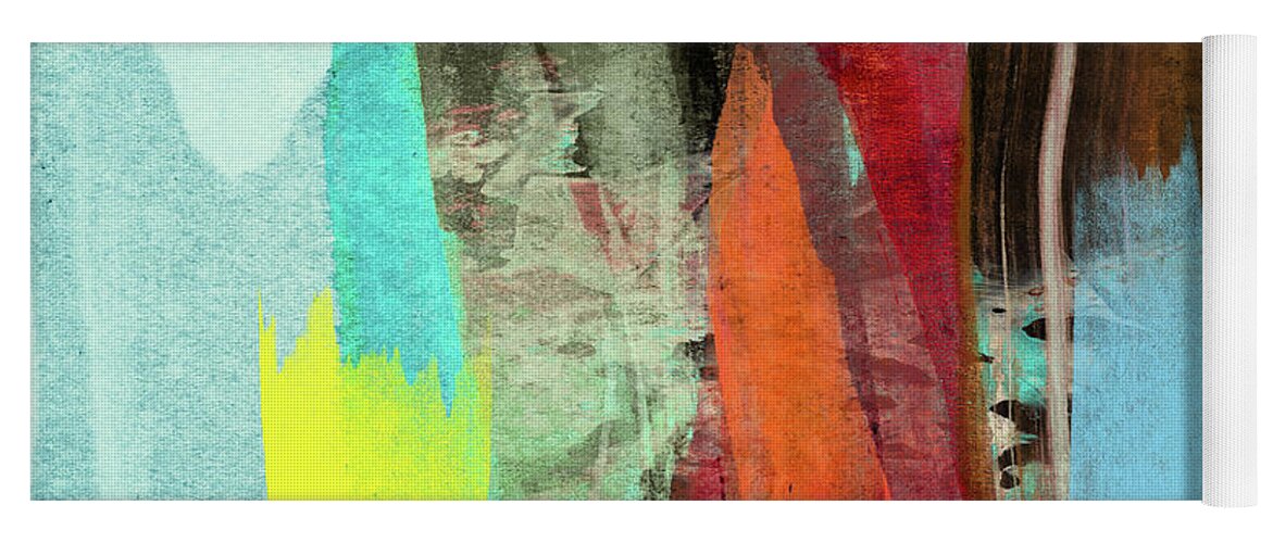 Abstract Yoga Mat featuring the painting Wednesday Morning 2 - Red Blue Black and Orange Colorful Abstract Painting by Modern Abstract