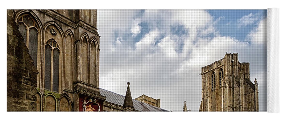 Wells Yoga Mat featuring the photograph Wells Cathedral and Clock by Shirley Mitchell