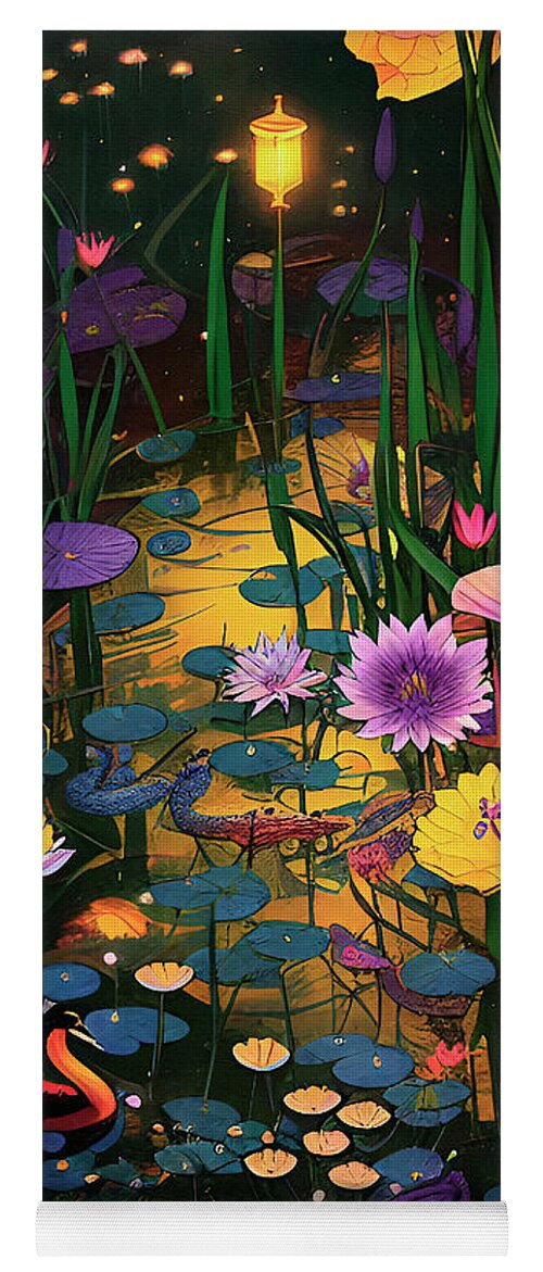 Sunsets Yoga Mat featuring the digital art Wetland Magic Sunset Reflections by Ginette Callaway