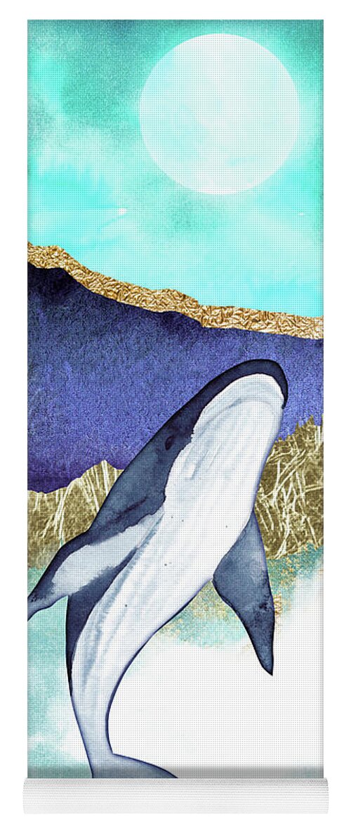 Blue Whale Yoga Mat featuring the painting Whale And Moon by Garden Of Delights