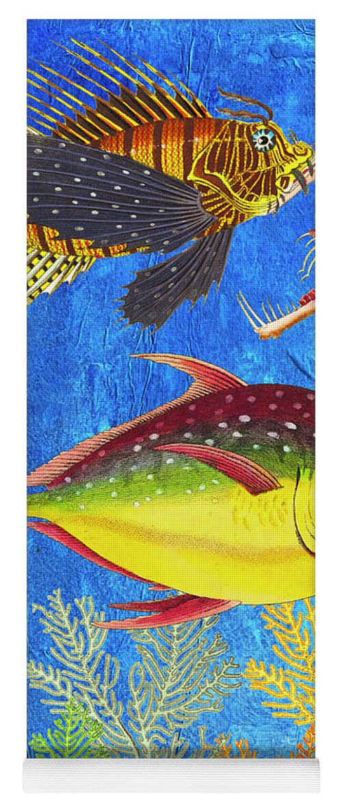 Fish Yoga Mat featuring the mixed media When You're in a Rough Neighborhood Keep Swimming by Lorena Cassady