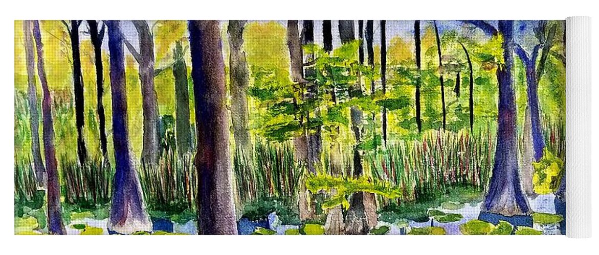 Cypress Dunes Yoga Mat featuring the painting Where the Bullfrogs live by Ann Frederick