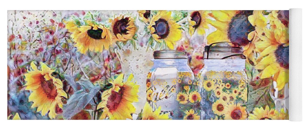 Spring Yoga Mat featuring the digital art Whimsical Sunshine in a Jar by Debra and Dave Vanderlaan