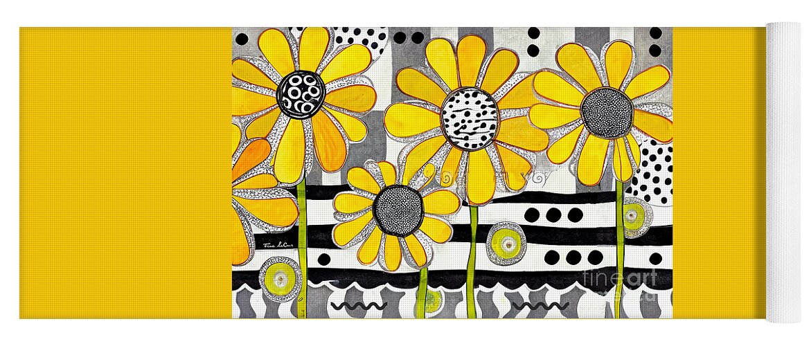 Yellow Daisies Yoga Mat featuring the painting Whimsical Yellow Daisies by Tina LeCour