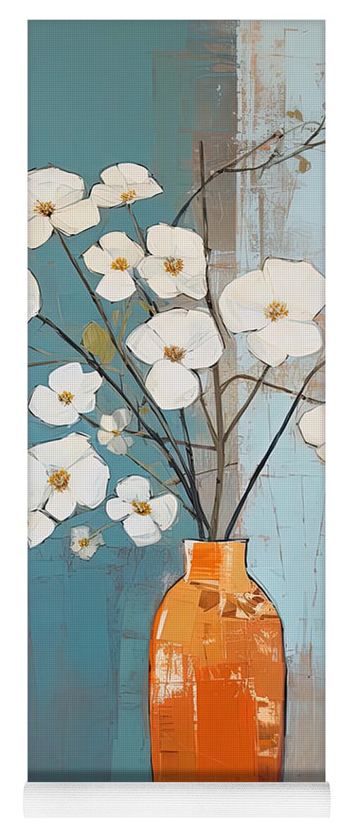 Flower Yoga Mat featuring the painting White and Turquoise Floral Art by Lourry Legarde