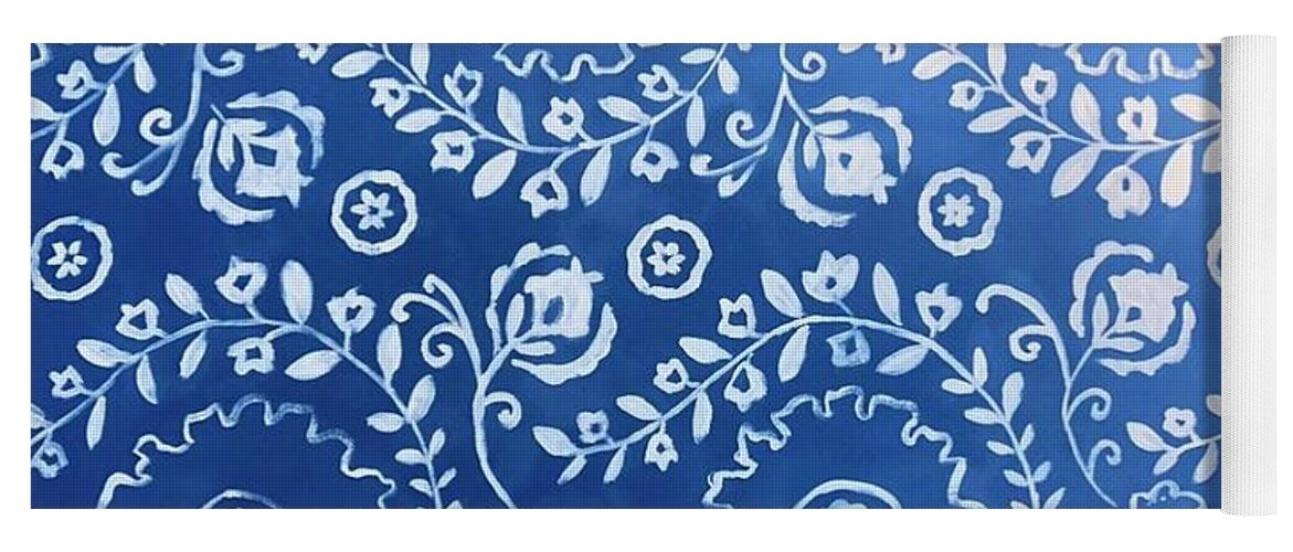  Yoga Mat featuring the painting White Blue Floral by Jam Art