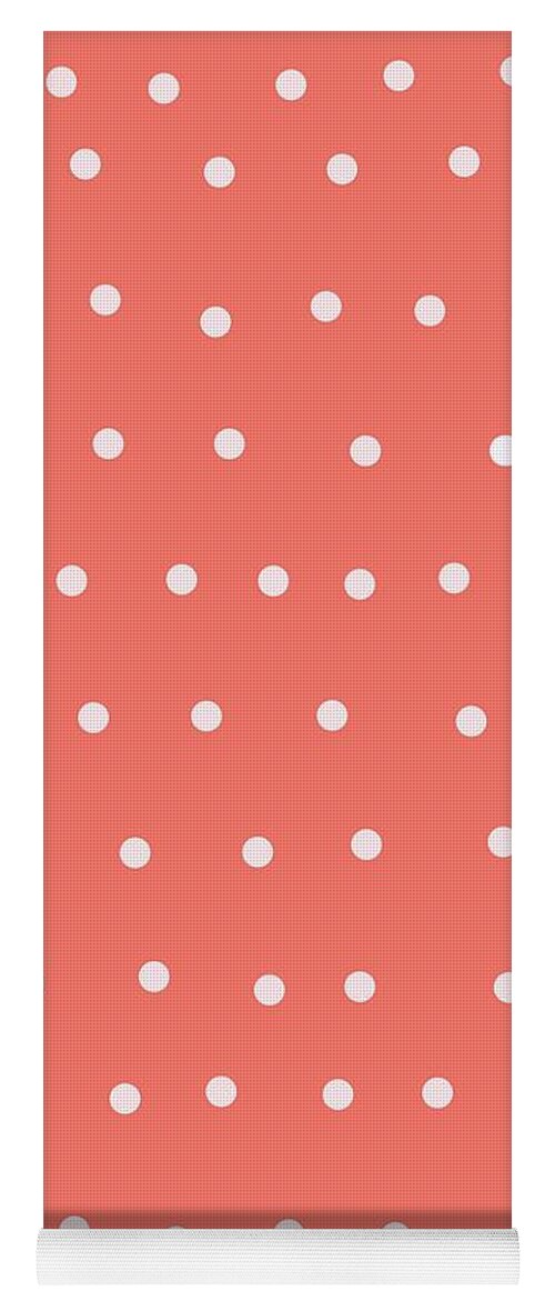 Dots Yoga Mat featuring the digital art White Dots On Coral by Ashley Rice