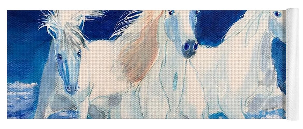 Pets Yoga Mat featuring the painting White Horses on Beach by Kathie Camara