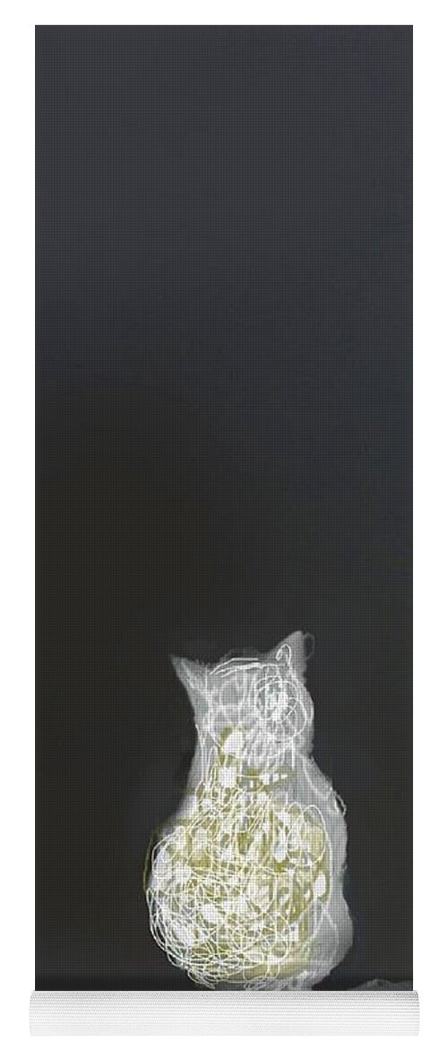 Kitty Yoga Mat featuring the mixed media White kitty in the dark by Vesna Antic