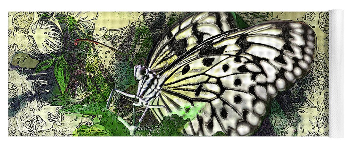Butterfly Yoga Mat featuring the digital art White Monarch by Anthony Ellis