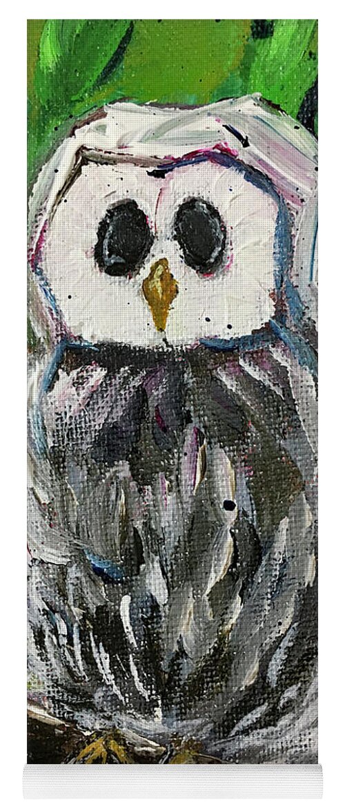 Owl Yoga Mat featuring the painting White Owl in Foilage by Roxy Rich