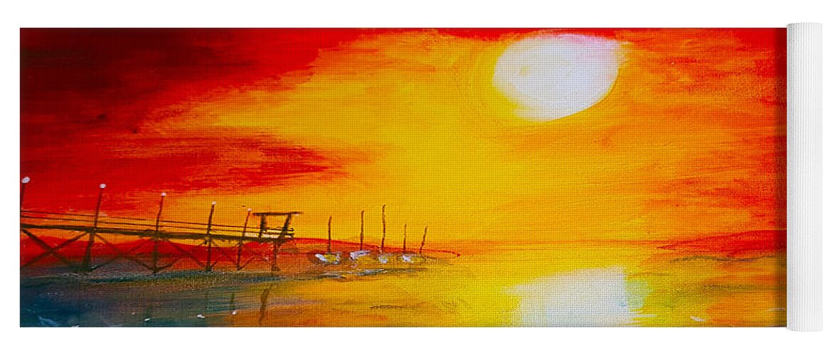 Sunset Yoga Mat featuring the painting White Rock Pier by Rose Lewis