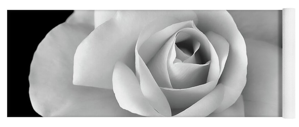 Rose Yoga Mat featuring the photograph White Rose Flower in Black and White by Jennie Marie Schell