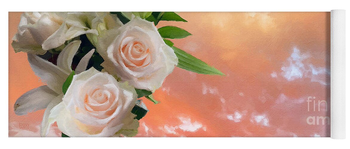 Roses Yoga Mat featuring the photograph White Roses Orange Sunset by Brian Watt