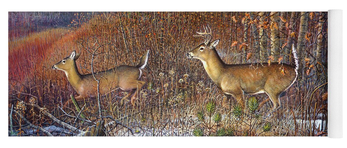 Scott Zoellick Yoga Mat featuring the painting Whitetail deer 2 by Scott Zoellick