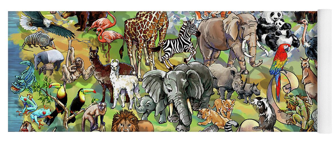 Illustration Yoga Mat featuring the digital art Wild and Wonderful Animals of the World by Maria Rabinky