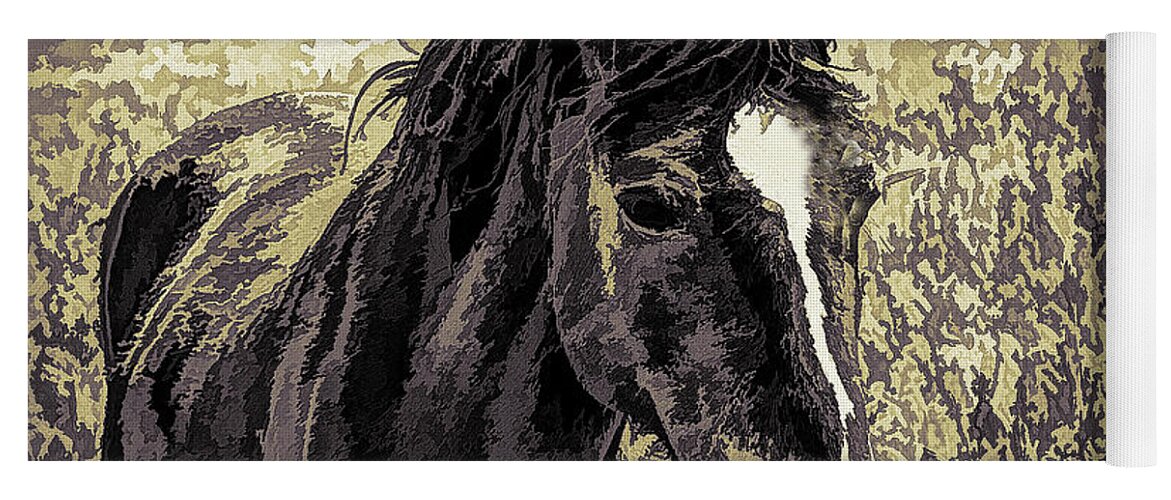 Wild Horse Face And A Pretty One Too Yoga Mat featuring the photograph Wild Horse Face and a Pretty One Too BW by Barbara Snyder