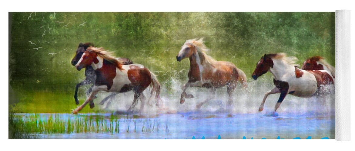 Wild Horses Running Horses Water Nature Animals Yoga Mat featuring the digital art Wild, Wild Horses by Posey Clements