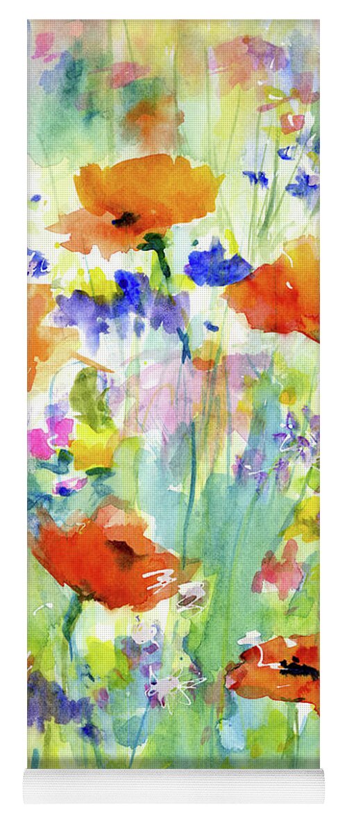 Wildflowers Yoga Mat featuring the painting Wildflowers and Poppies by Christy Lemp