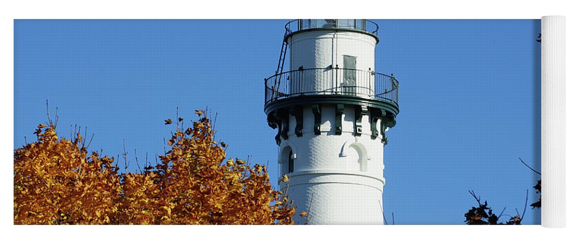 Wind Point Lighthouse Yoga Mat featuring the photograph Wind Point Top by Deb Beausoleil