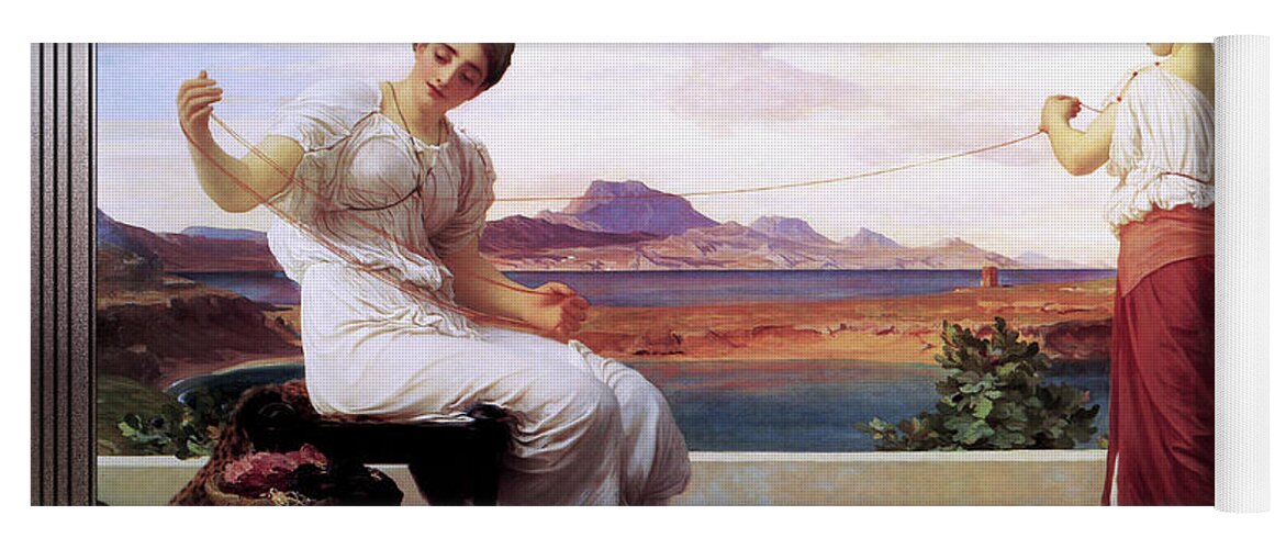 Winding The Skein Yoga Mat featuring the painting Winding The Skein by Frederic Leighton by Rolando Burbon
